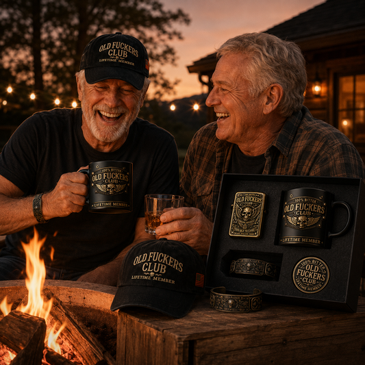 🔥 Today Only: FREE Collector Coin🔥 | ☠️Old Fuckers Club 2026 Ultimate Skull Gift Set — Cap + Bracelet + Vintage Lighter + Mug