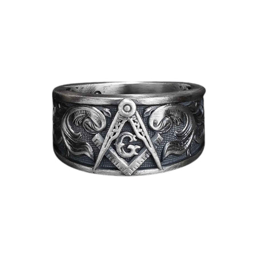 Sterling Silver Masonic Ring: Freemason Symbol Jewelry Gift