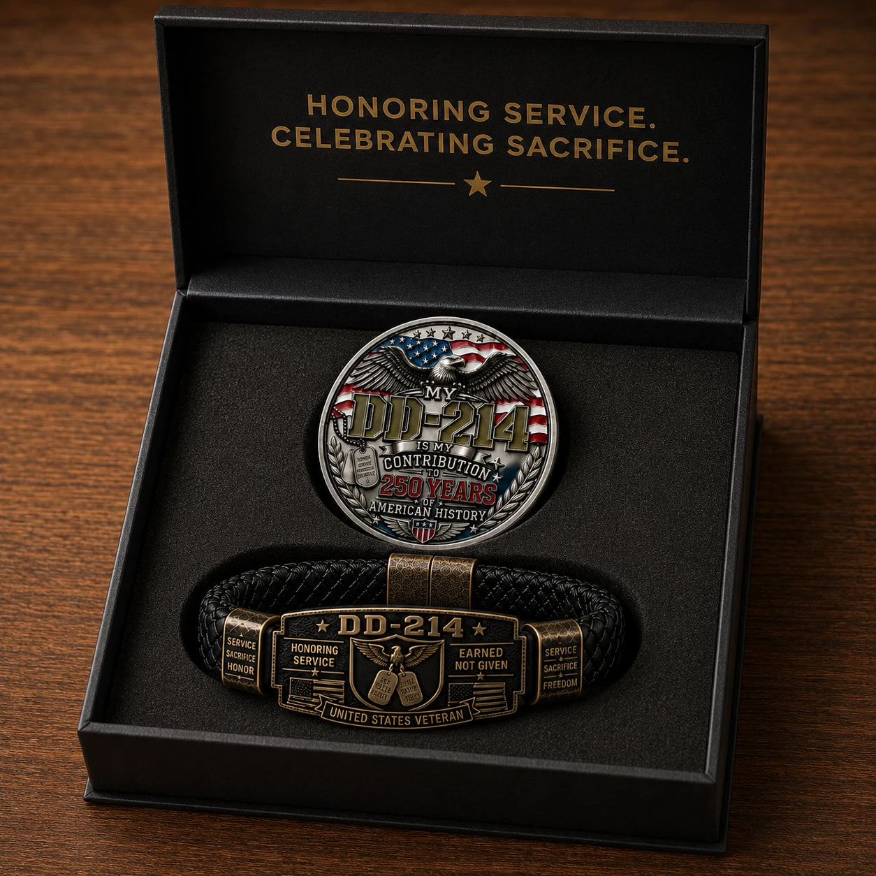 🔥LIMITED SALE! Veteran DD-214 Bracelet & Coin Set