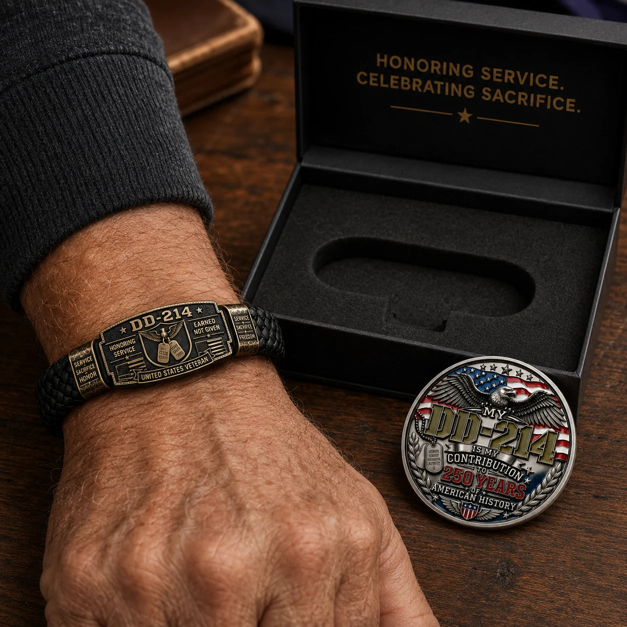 🔥LIMITED SALE! Veteran DD-214 Bracelet & Coin Set
