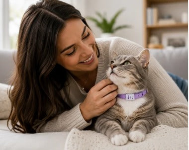 Emily T. with cat wearing Virexsol collar