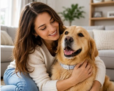 Sarah M. with dog wearing Virexsol collar